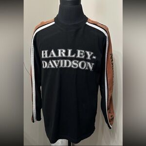 Vtg Harley Davidson 07 Thick Sz L Mens Shirt Black Orange Embroidered Crew Neck